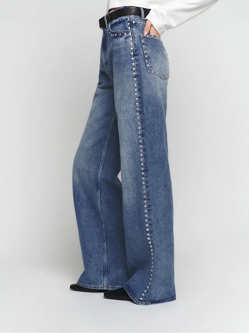 Reformation Carly Wide-Leg Jeans with Silver Studs